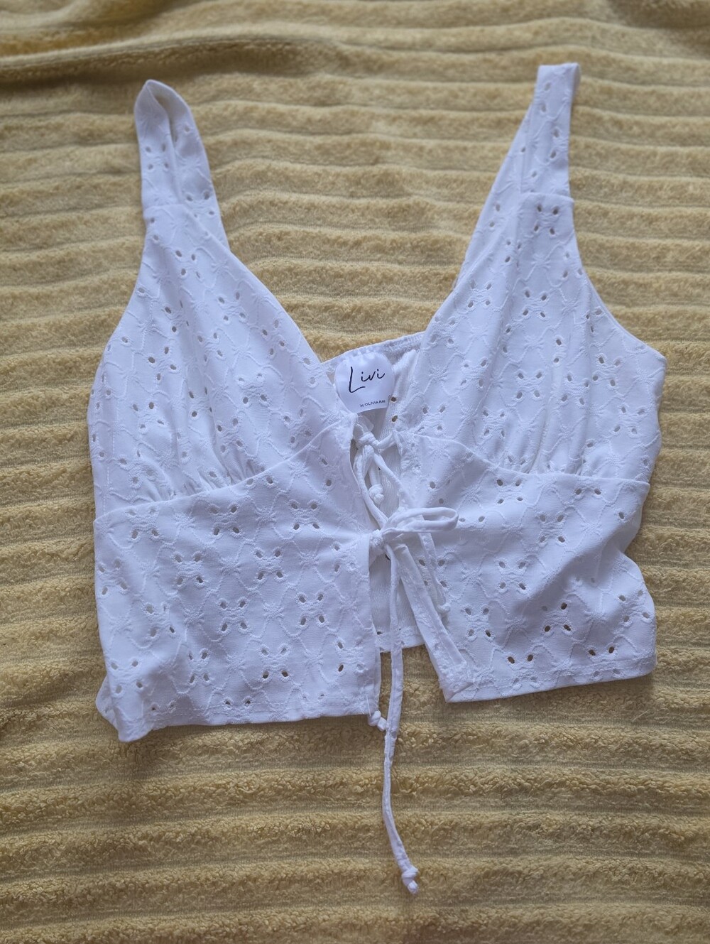 White Eyelet Lace-Up Crop Top